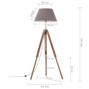 Lampă de podea trepied, maro miere și gri, 141 cm, lemn de tec - Img 11