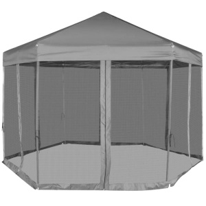 Marchiză hexagonală pliabilă, 6 pereți laterali, gri, 3,6x3,1 m - Img 4