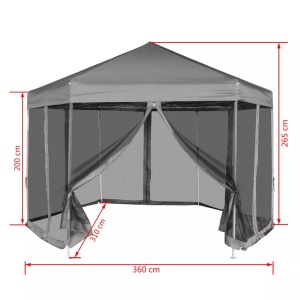 Marchiză hexagonală pliabilă, 6 pereți laterali, gri, 3,6x3,1 m - Img 11