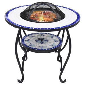 Masă cu vatră de foc, mozaic, albastru și alb, 68 cm, ceramică - Img 3