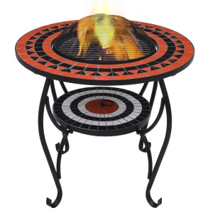 Masă cu vatră de foc, mozaic, cărămiziu și alb, 68 cm, ceramică