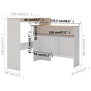 Masă de bar cu 2 blaturi, alb și stejar, 130x40x120 cm - Img 9