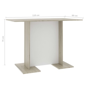 Masă de bucătărie, alb & stejar Sonoma, 110 x 60 x 75 cm, PAL - Img 5