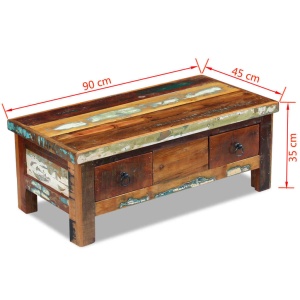 Masă de cafea cu sertare, lemn solid reciclat, 90 x 45 x 35 cm - Img 7