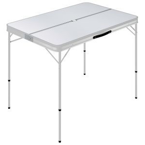 Masă de camping pliabilă cu 2 bănci, alb, aluminiu - Img 2