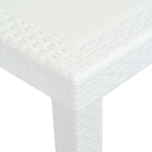 Masă de grădină, albă, 220x90x72 cm, plastic, aspect ratan - Img 4