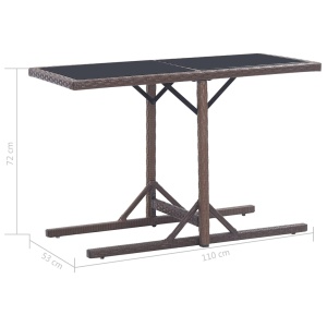 Masă de grădină, maro, 110 x 53 x 72 cm, sticlă și poliratan - Img 5