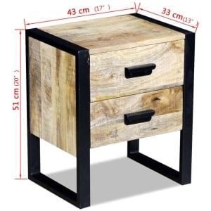 Masă laterală cu 2 sertare din lemn solid de mango, 43x33x51 cm - Img 7