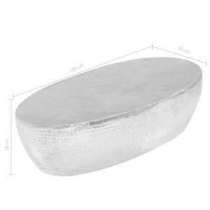 Măsuță cafea, argintiu, 100x50x28 cm aluminiu bătut la ciocan - Img 7