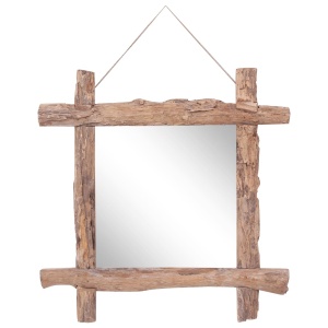 Oglindă din bușteni, natural, 70 x 70 cm, lemn masiv reciclat