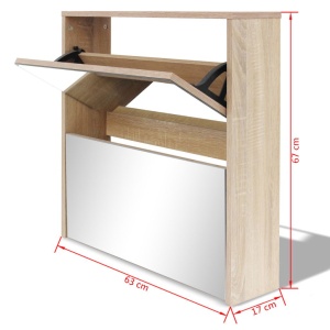 Pantofar cu oglindă 2 niveluri, culoare stejar, 63 x 17 x 67 cm - Img 5