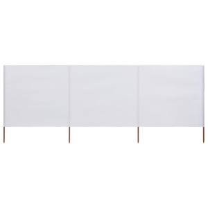 Paravan anti-vânt cu 3 panouri, alb nisipiu, 400x80 cm, textil