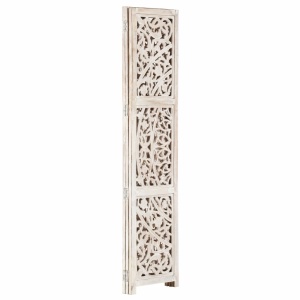 Paravan cameră sculptat manual 3 panouri alb 120x165 cm mango - Img 2