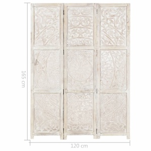 Paravan cameră sculptat manual 3 panouri alb 120x165 cm mango - Img 9