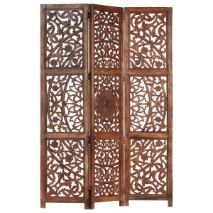 Paravan cameră sculptat manual 3 panouri maro 120x165 cm mango