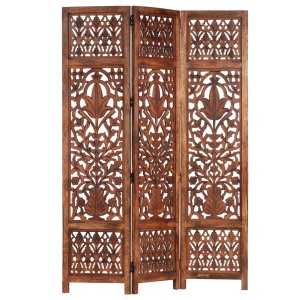 Paravan cameră sculptat manual 3 panouri maro 120x165 cm mango - Img 6