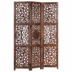 Paravan cameră sculptat manual 3 panouri maro 120x165 cm mango - Img 6