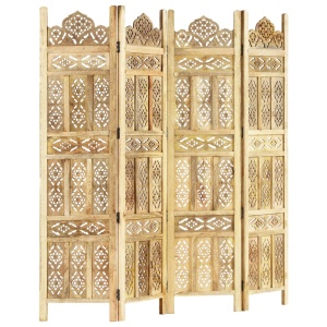 Paravan cameră sculptat manual 4 panouri 160x165 cm mango - Img 5