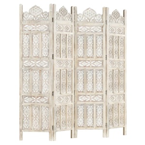 Paravan cameră sculptat manual 4 panouri alb 160x165 cm mango - Img 6