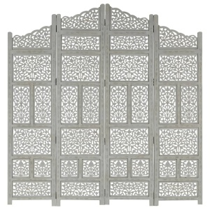 Paravan cameră sculptat manual 4 panouri gri 160x165 cm mango