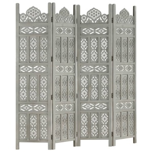 Paravan cameră sculptat manual 4 panouri gri 160x165 cm mango - Img 7