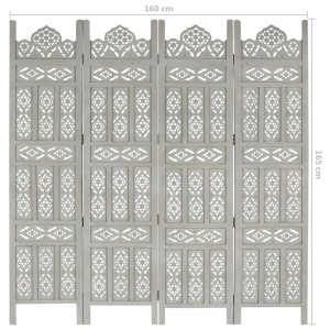 Paravan cameră sculptat manual 4 panouri gri 160x165 cm mango - Img 9