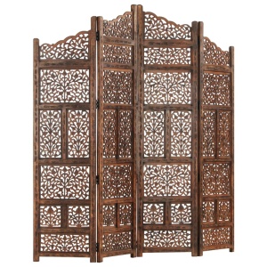 Paravan cameră sculptat manual 4 panouri maro 160x165 cm mango - Img 7