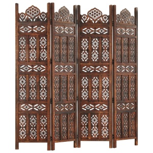 Paravan cameră sculptat manual 4 panouri maro 160x165 cm mango - Img 10