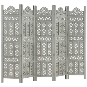 Paravan cameră sculptat manual 5 panouri gri 200x165 cm mango - Img 8