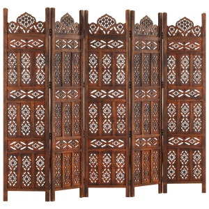 Paravan cameră sculptat manual 5 panouri maro 200x165 cm mango - Img 5