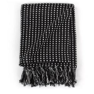 Pătură decorativă cu pătrățele, bumbac, 125 x 150 cm, negru - Img 6