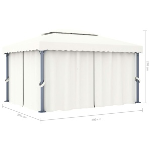 Pavilion cu perdea, alb crem, 4 x 3 m, aluminiu - Img 6