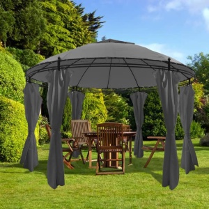 Pavilion de gradina cu perdele, antracit, 3,5 x 2,7 m, rotund - Img 5