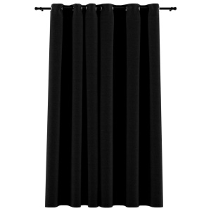 Perdea opacă, aspect pânză, cu ocheți, negru, 290 x 245 cm - Img 2