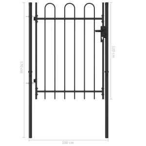 Poartă de gard cu o ușă, vârf arcuit, negru, 1 x 1,2 m, oțel - Img 5