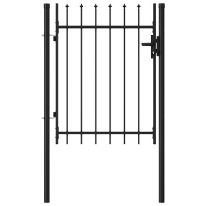 Poartă de gard, o ușă, cu vârf suliță, negru, 1 x 1,2 m, oțel