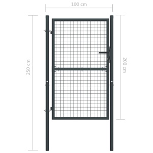 Poartă de grădină din plasă, gri, 100x250 cm, oțel galvanizat - Img 5