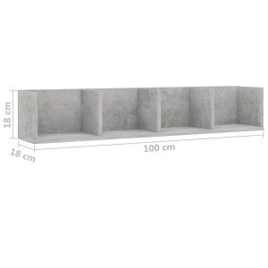 Raft de perete CD-uri, gri beton, 100 x 18 x 18 cm, PAL - Img 5