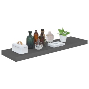 Raft de perete suspendat, gri extralucios, 90x23,5x3,8 cm, MDF - Img 3