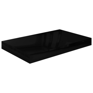 Raft de perete suspendat, negru extralucios, 40x23x3,8 cm, MDF - Img 2