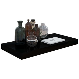 Raft de perete suspendat, negru extralucios, 50x23x3,8 cm, MDF - Img 3