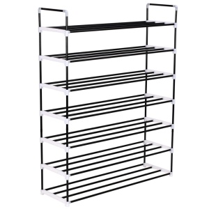 Raft incălțăminte cu 7 etajere din metal și plastic Negru