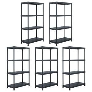 Rafturi de depozitare, 5 buc. negru, 60 x 30 x 138 cm plastic