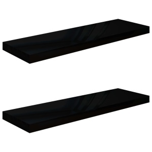 Rafturi de perete 2 buc., negru extralucios, 80x23,5x3,8 cm MDF - Img 2