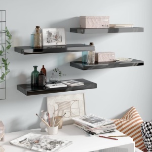 Rafturi de perete 4 buc. negru extralucios 60x23,5x3,8 cm MDF