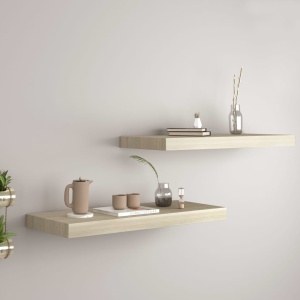 Rafturi de perete suspendate, 2 buc., stejar 60x23,5x3,8 cm MDF - Img 3