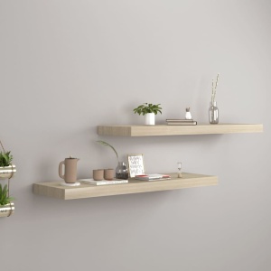 Rafturi de perete suspendate 2 buc., stejar, 80x23,5x3,8 cm MDF