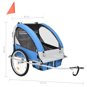 Remorcă bicicletă &amp; cărucior copii 2-in-1, Albastru și Gri - Img 6
