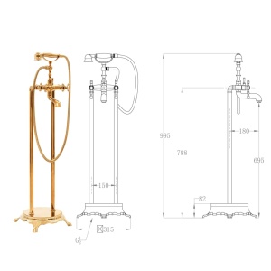 Robinet de cadă independent, auriu, 99,5 cm, oțel inoxidabil - Img 5