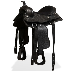 Șa Western, căpăstru &amp; pieptar, piele naturală, 12", negru - Img 4